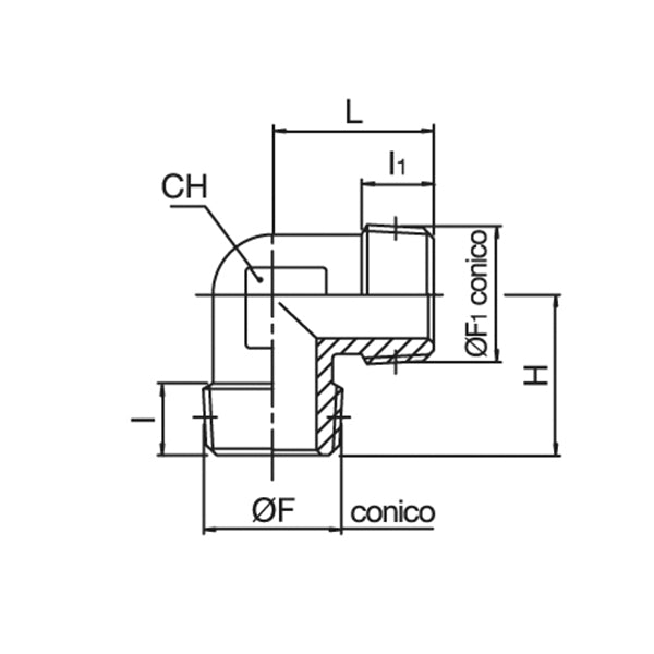 34/C MM - Raccordo MASCHIO a L filettato - Raccorderia - Ani (Conf. 10pz) 34/C MM - Raccordo MASCHIO a L filettato - Raccorderia - Ani (Conf. 10pz)